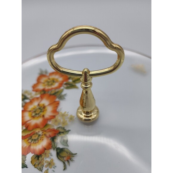 Tidbit Serving Tray Viking Glass Floral & Butterflies Trim Original Tag 8" NICE - Picture 10 of 12